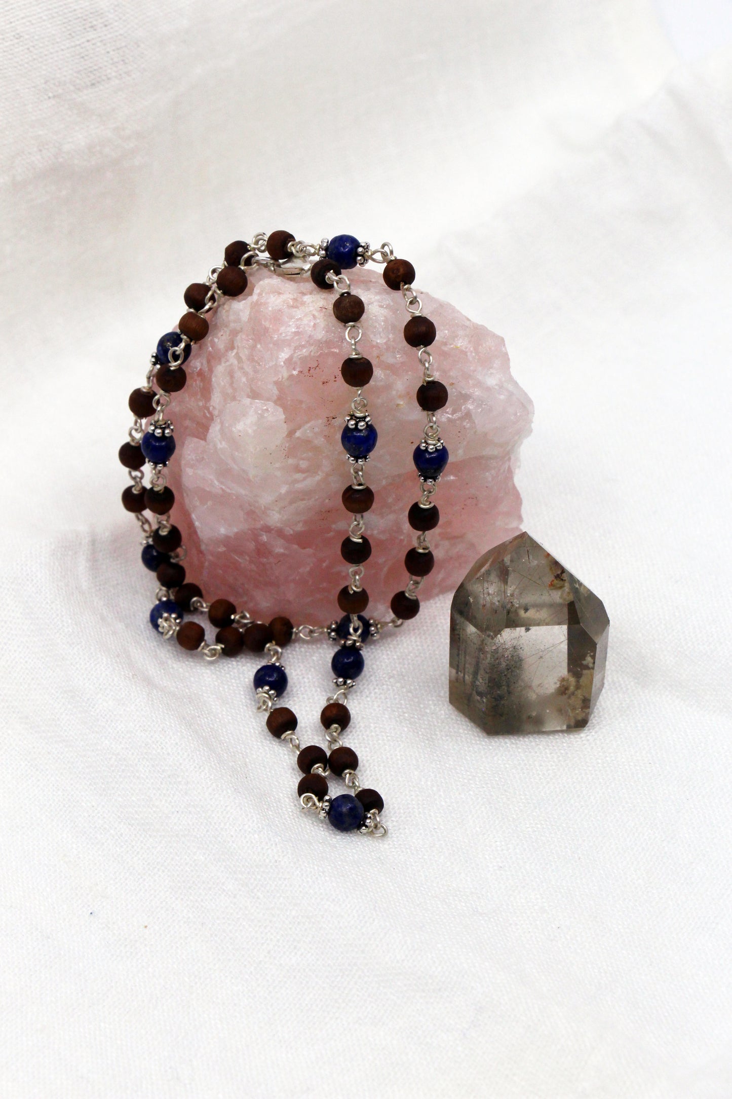 Tulsi Mala mit Edelsteinen und Silber