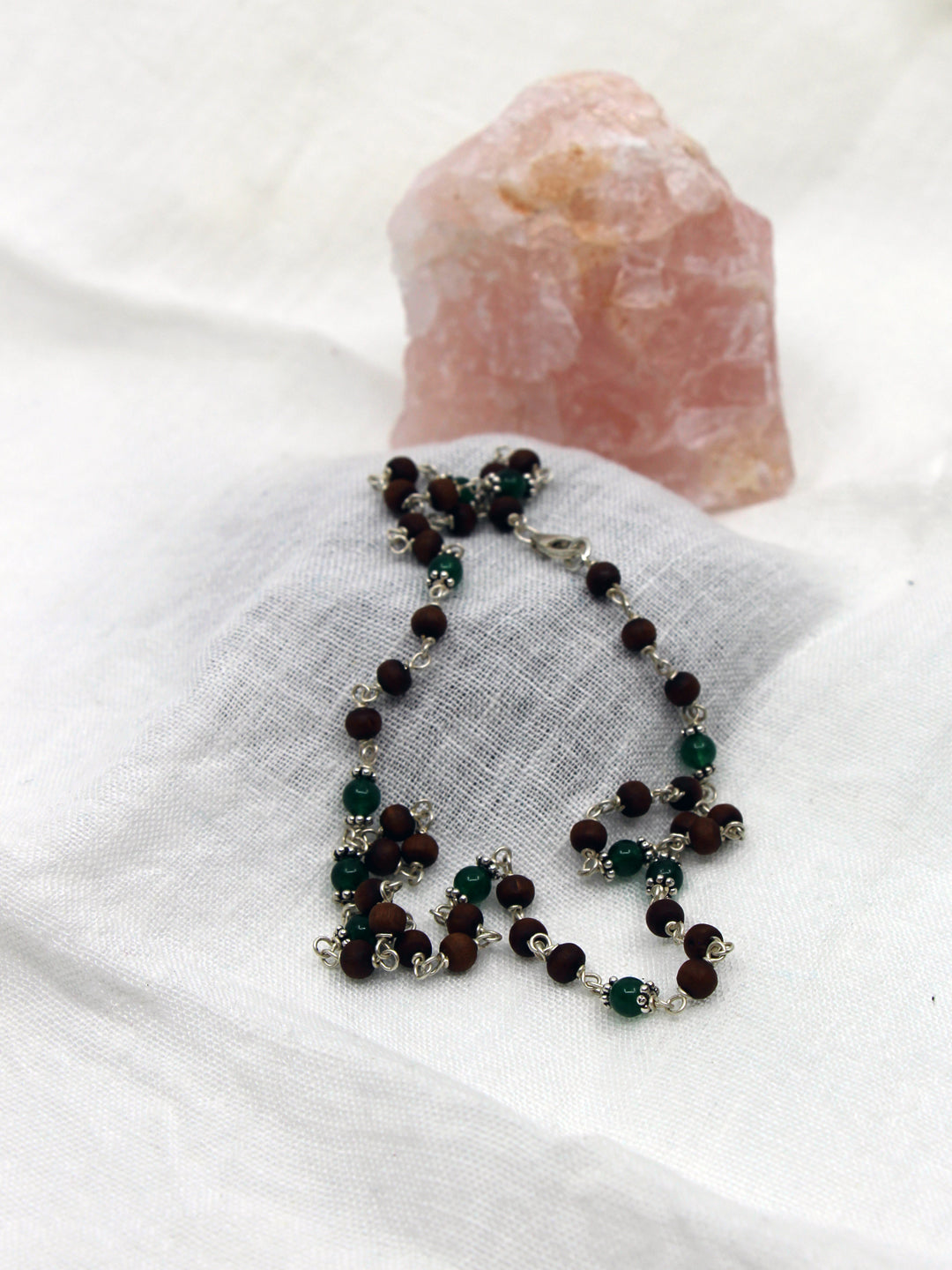 Tulsi Mala mit Edelsteinen und Silber
