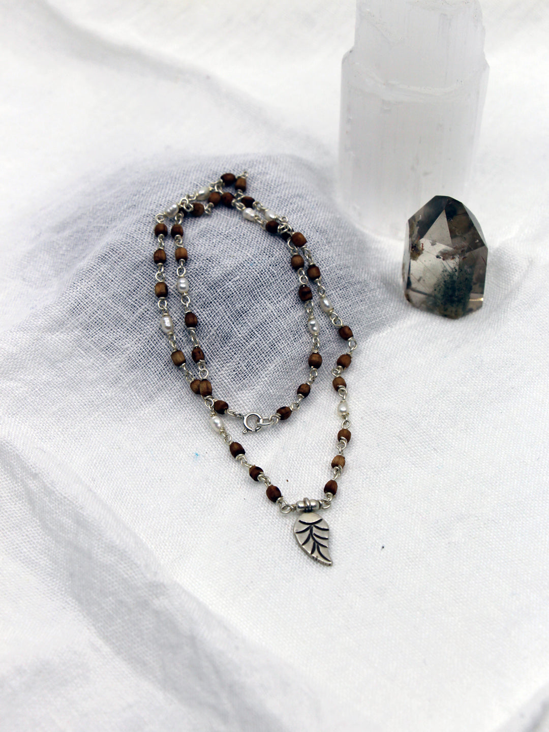 Tulsi Mala mit Edelsteinen und Silber