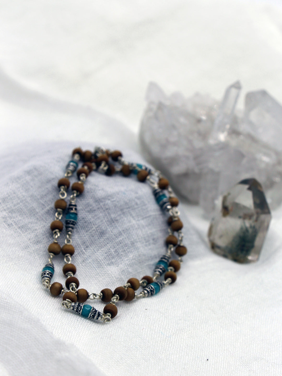 Tulsi Mala mit Edelsteinen und Silber