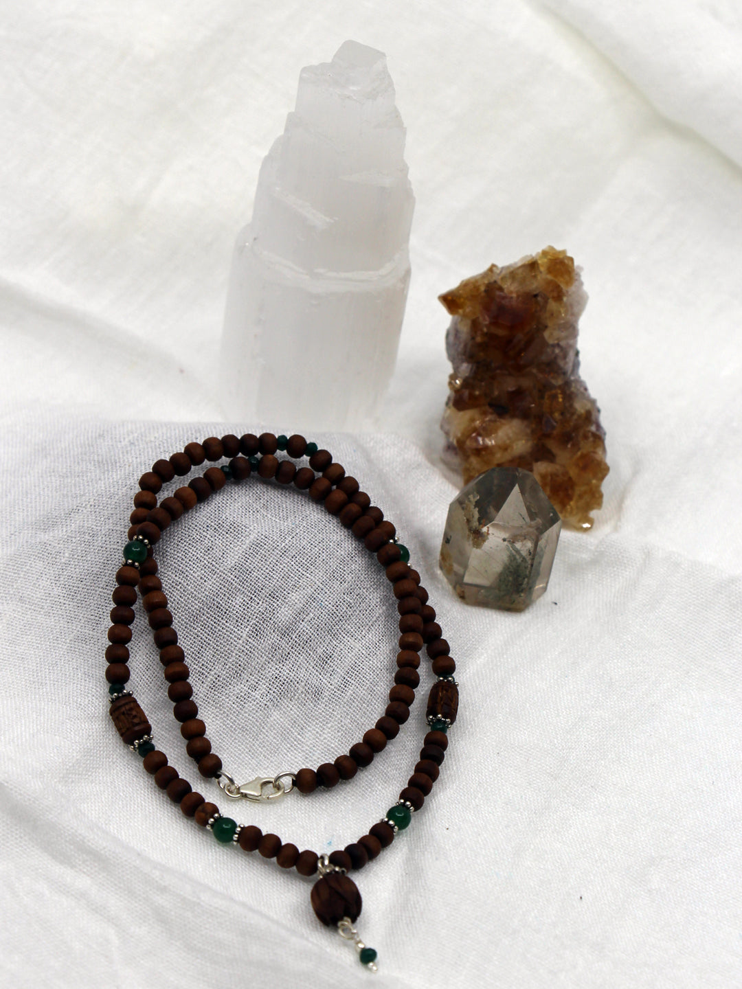 Tulsi Mala mit Edelsteinen und Silber
